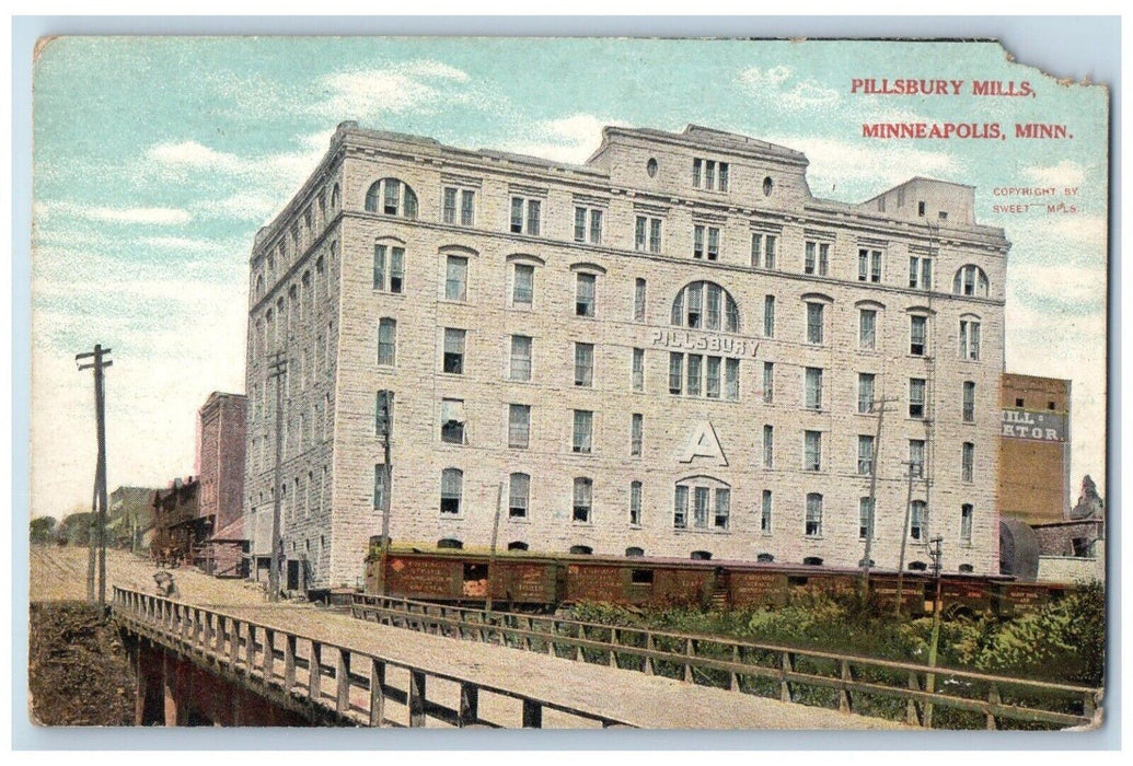 c1910's Pillsbury Mills Building Bridge Minneapolis Minnesota MN Postcard