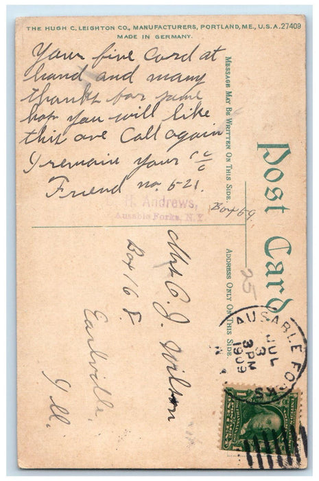 1909 Moonlight on 4th Lake Adirondack Mountains NY Ausable Forks NY Postcard