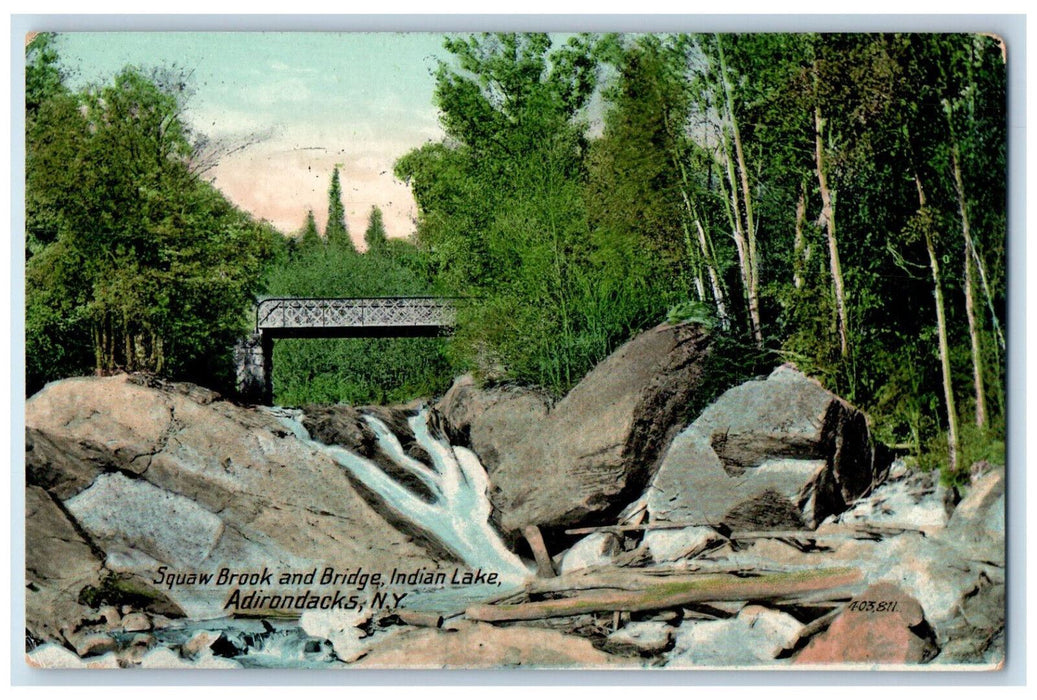 c1910 Squaw Brook and Bridge Indian Lake Adirondacks New York NY Postcard