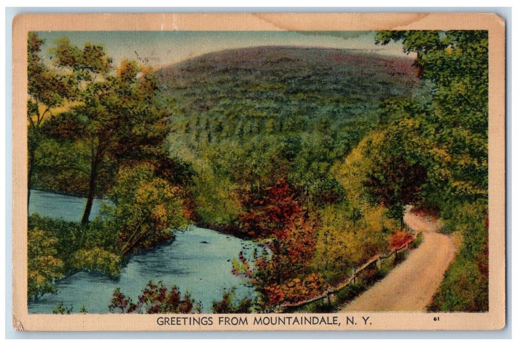 1939 Greetings From Mountaindale New York NY Road River Mountain View Postcard
