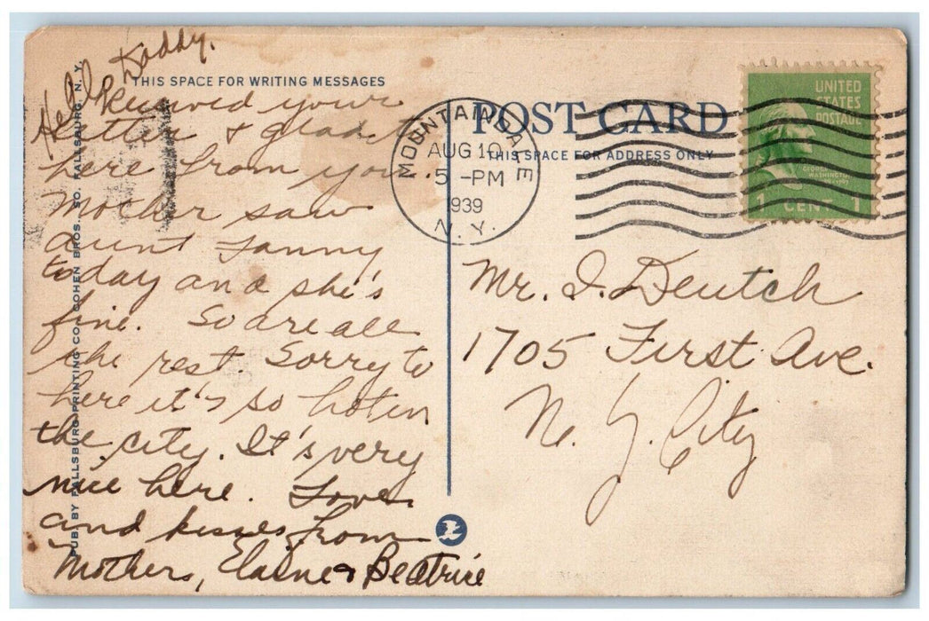 1939 Greetings From Mountaindale New York NY Road River Mountain View Postcard