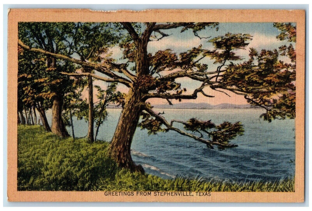 c1930's Greetings From Stephenville Texas TX, Trees And Sea View Postcard