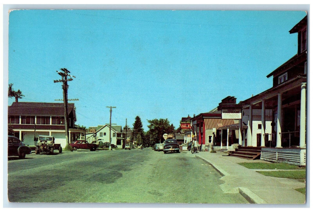 1952 Entering Main Street Business Secion Indian Lake Adirondacks NY Postcard
