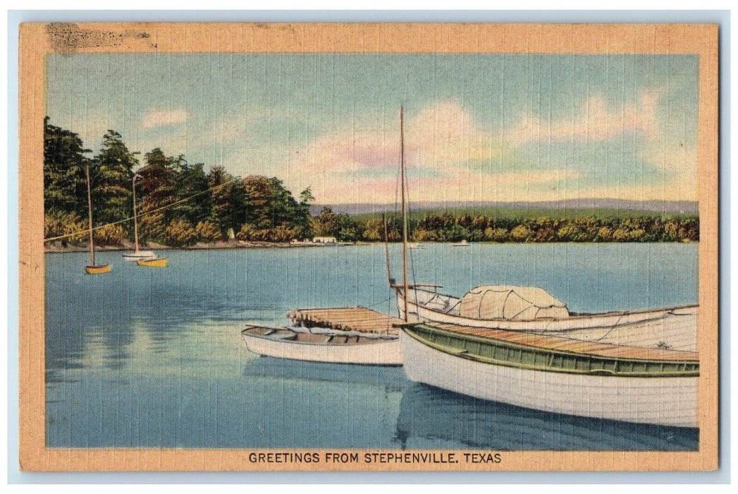 c1940's Greetings From Stephenville Texas TX, Boat View Vintage Postcard