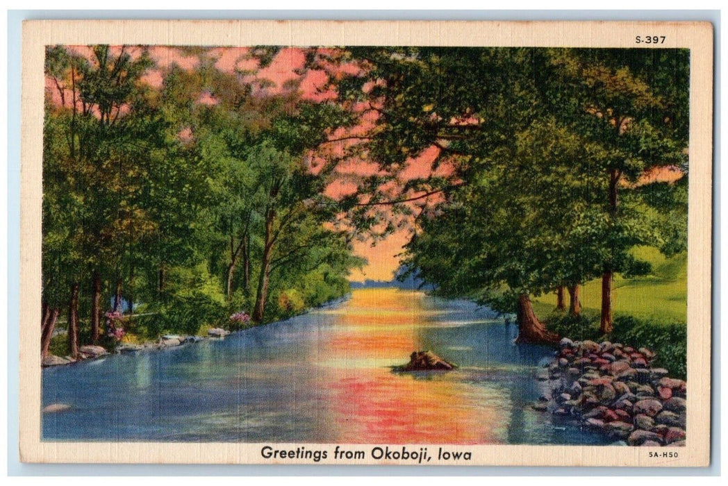 c1930's Greetings From Okoboji Iowa IA, Lake View Unposted Vintage Postcard