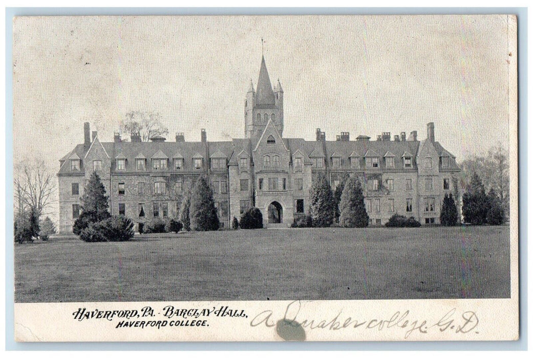 1906 Barglay Hall Haverford College Exterior Haverford Pennsylvania PA Postcard