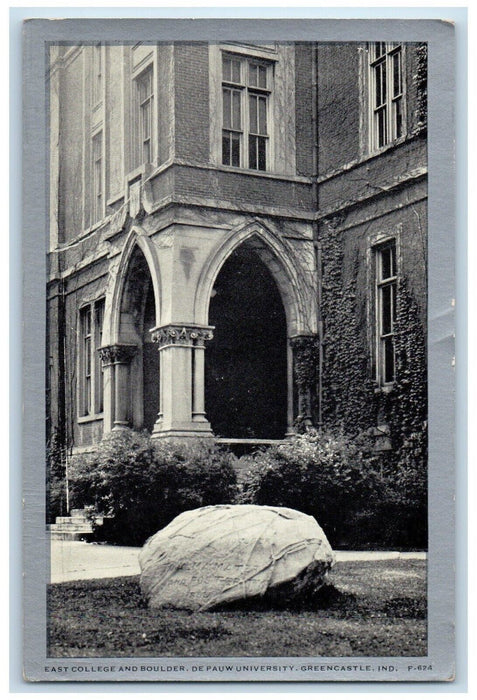 c1940 East College Boulder Rock Depauw University Greencastle Indiana Postcard