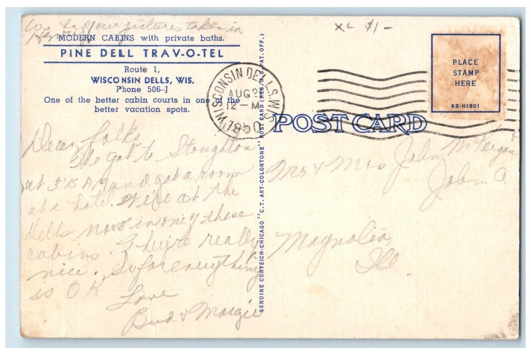 1950 Pine Dell Trav O Tel Modern Cabins Wisconsin Dells Wisconsin WI Postcard