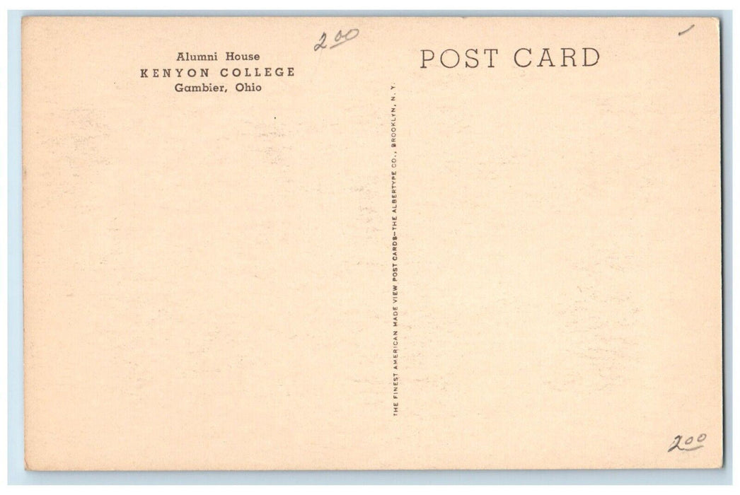 c1940 Alumni House Kenyon College Exterior Building Room Gambler Ohio Postcard