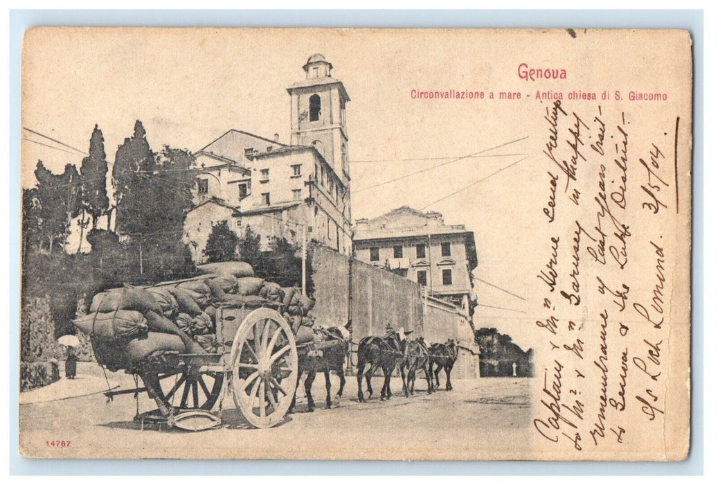 1904 Ancient Church Genova Donkey Wagon Genoa Italy Posted Antique Postcard