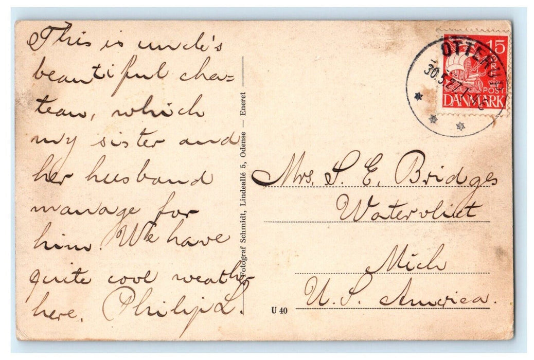 1930 Ostrupgaard Fyn Fyen Denmark Chateau House Mansion Caretakers Postcard