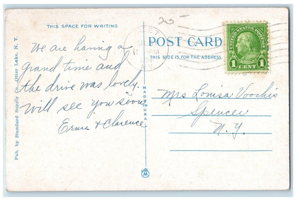 1934 Battleship Rock Between Sixth Seventh Lake Inlet Adirondack Mts NY Postcard