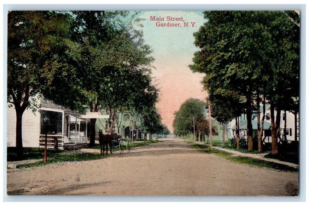 1908 Main Street Horse Carriage House Exterior Road Gardiner New York Postcard