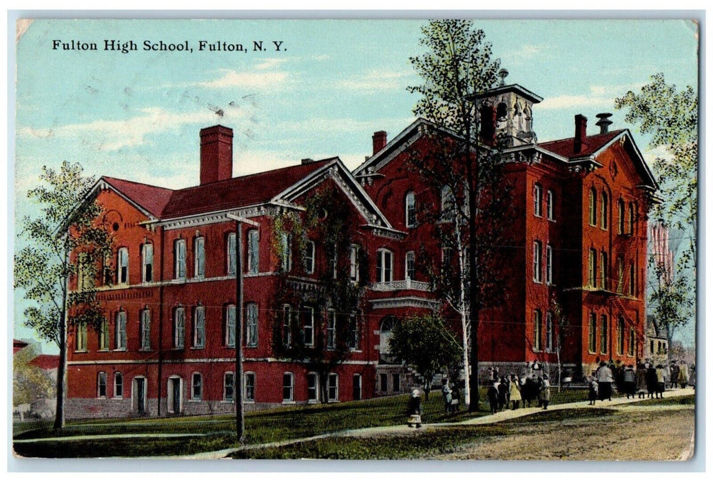 1910 Fulton High School Exterior Building Road Fulton New York Antique Postcard
