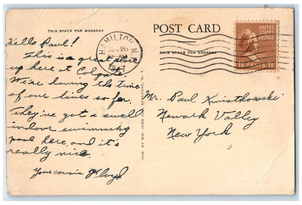 1947 Willow Path Colgate University Sidewalk Pathway Hamilton New York Postcard