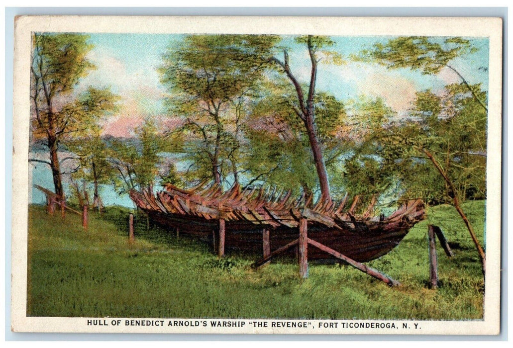 c1920 Hull Benedict Arnolds Warship Revenge Fort Ticonderoga New York Postcard