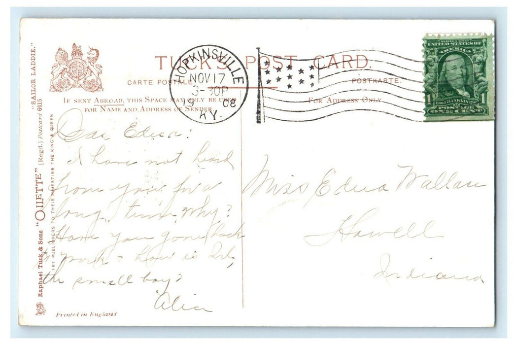 1908 Tuck's Oilette Sailor Boat Laddie J Howard Payne Signed Postcard