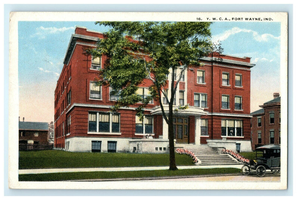 1919 Classic Car in Front of Y.W.C.A. Fort Wayne, Indiana IN Antique Postcard