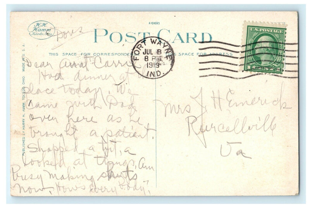 1919 Classic Car in Front of Y.W.C.A. Fort Wayne, Indiana IN Antique Postcard