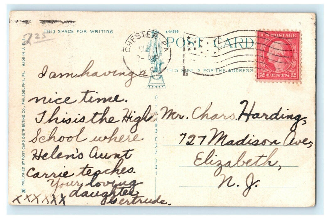 1914 High School Building at Chester Pennsylvania PA Antique Postcard