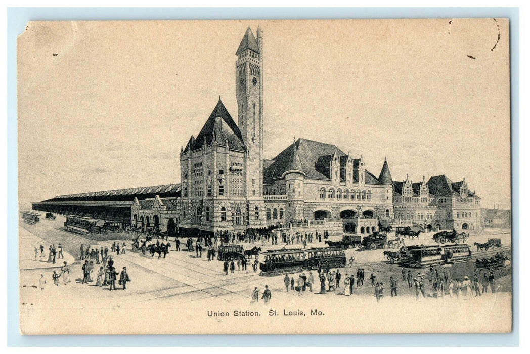 1905 Vehicle Moving at Union Station, St. Louis Missouri MO Antique Postcard