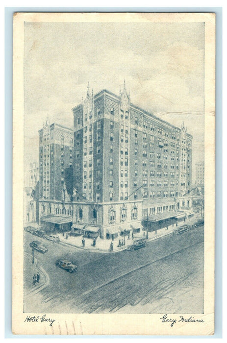 1938 Sketched Hotel Gary, Gary Indiana IN Vintage Postcard