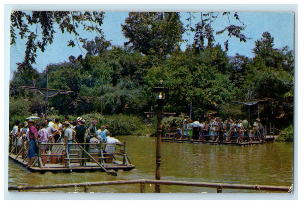 Tom Sawyer's Island's People Riding Log Rafts Transportation Posted Postcard