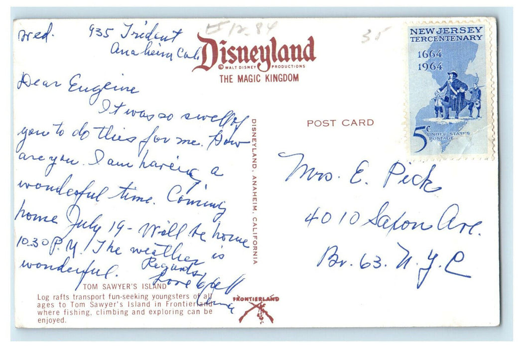 Tom Sawyer's Island's People Riding Log Rafts Transportation Posted Postcard