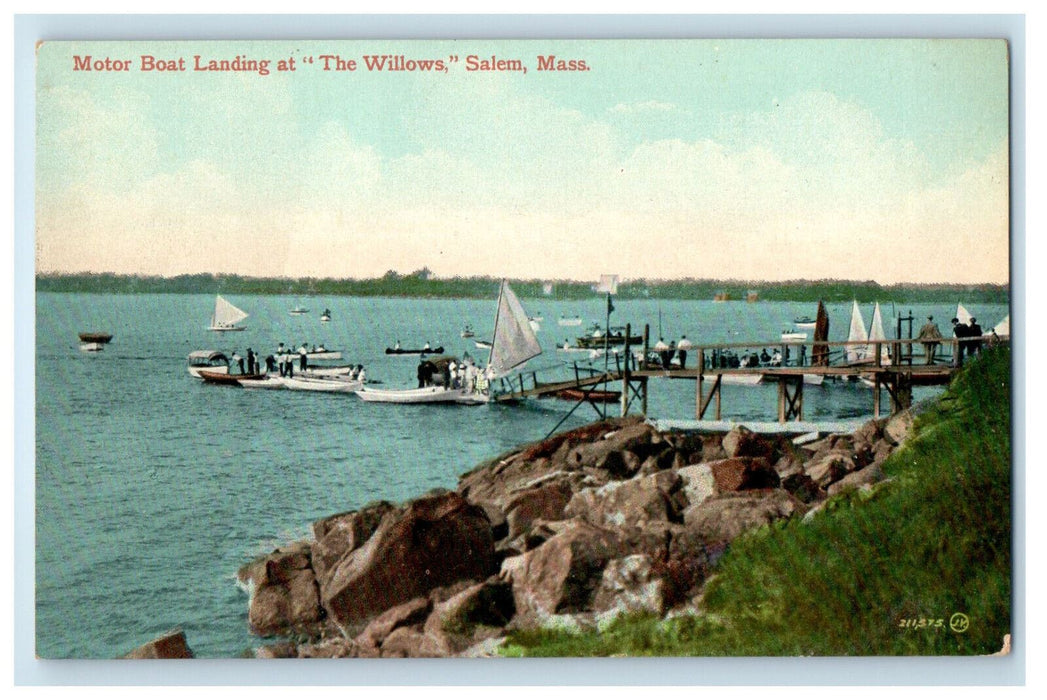c1910 Motor Boat Landing at "The Willows" Salem Massachusetts MA Postcard