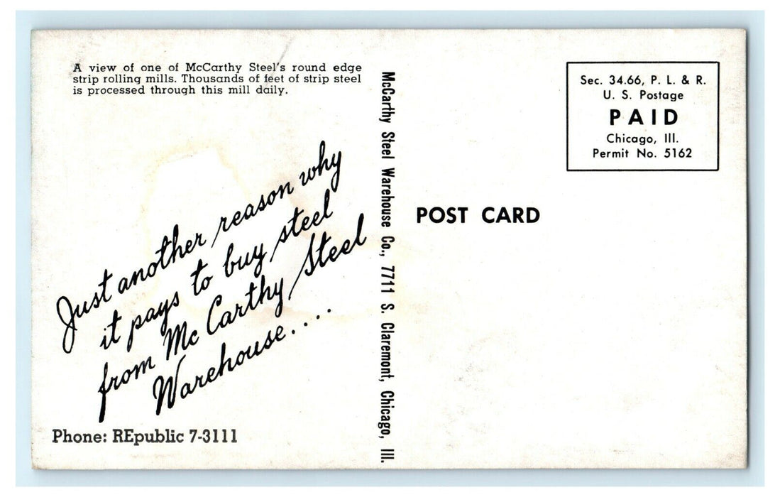 1910 McCarthy Steel Warehouse Company, S Claremont, Chicago Illinois IL Postcard