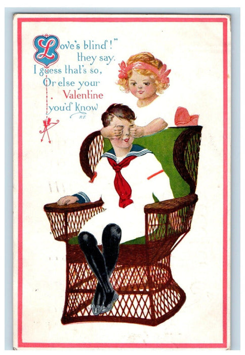 1913 Valentine Boy Girl Blindfolded Heart Jacksonville Florida Antique Postcard