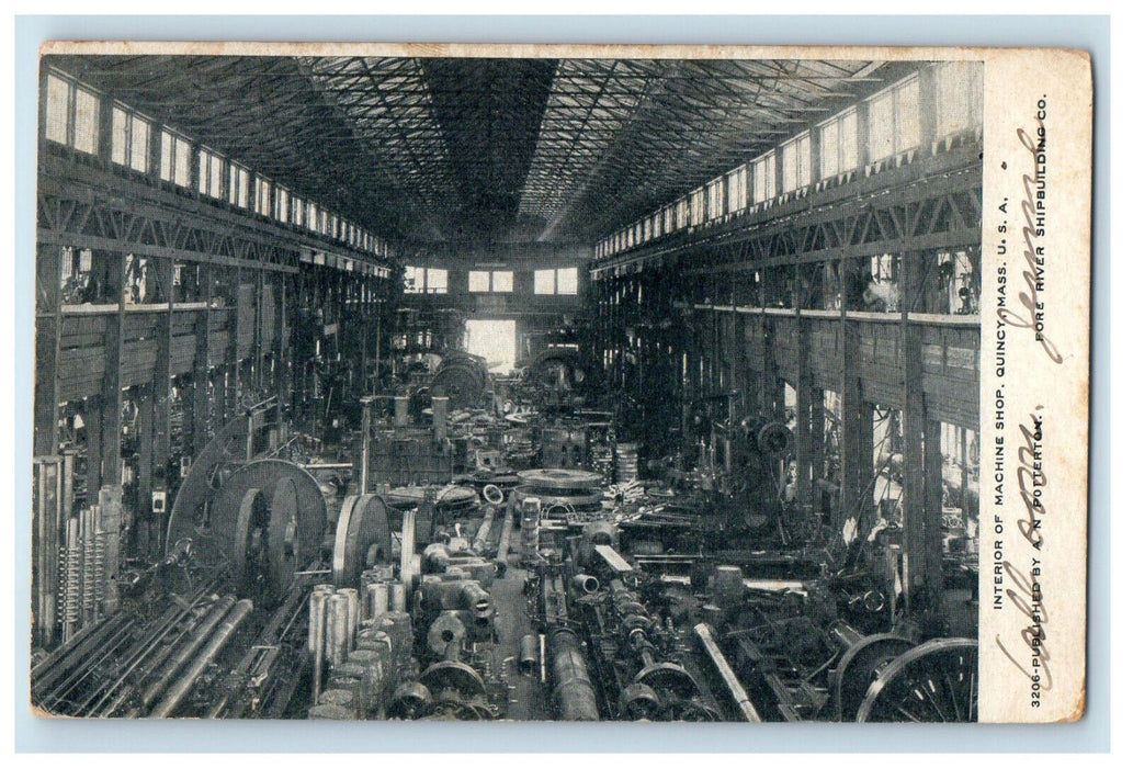 c1920 Interior of Machine Shop, Quincy Massachusetts MA Antique Posted Postcard