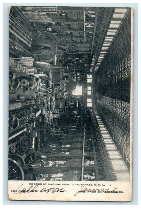 c1920 Interior of Machine Shop, Quincy Massachusetts MA Antique Posted Postcard