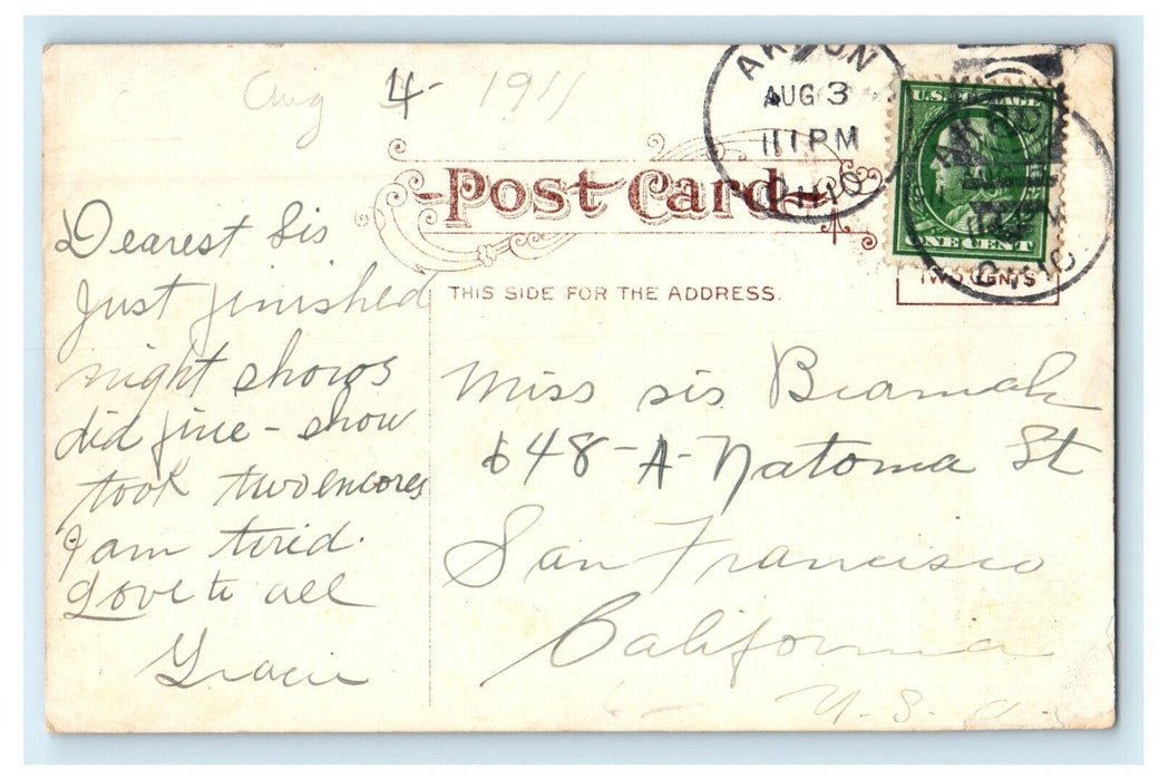 1911 US Flag and Arch, Entrance to Grace Park, Akron, Ohio OH Postcard