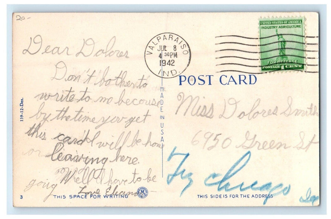 1942 Cute Kitten Cat Cold Full Moon Window Valparaiso Indiana IN Postcard