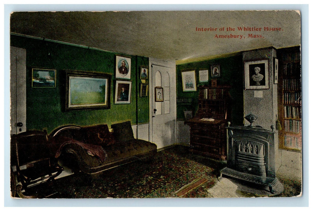 c1910 Interior of the Whittier House Amesbury Massachusetts MA Postcard