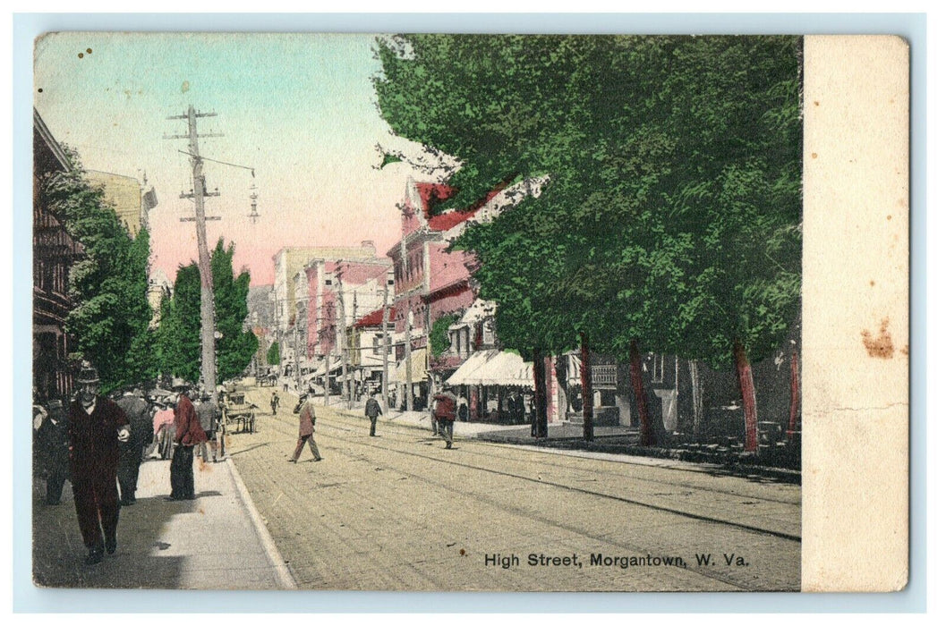 1909 Scene in High Street, Morgantown, West Virginia WV Antique Postcard