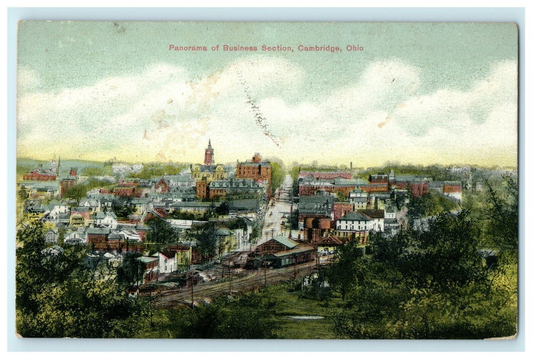 1911 Panorama of Business Section, Cambridge Ohio OH Postcard