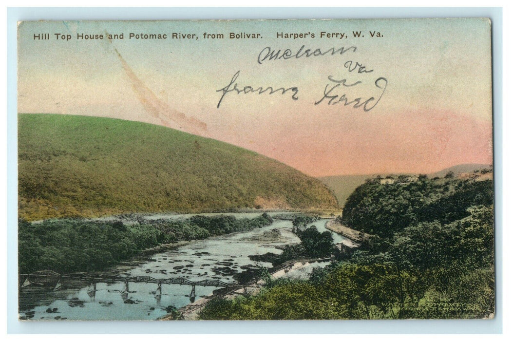 1908 Top Hill House and Potomac River from Harpers Ferry West Virginia Postcard