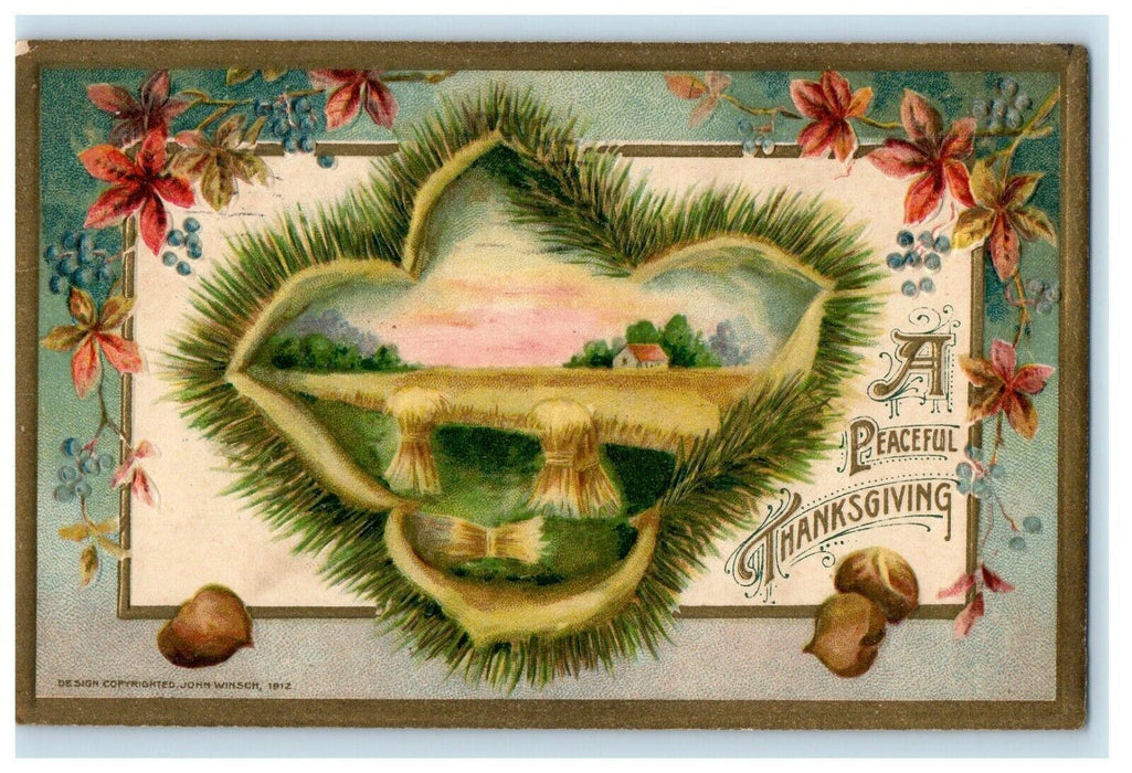 1912 John Winsch  A Peaceful Thanksgiving Greetings Embossed Postcard