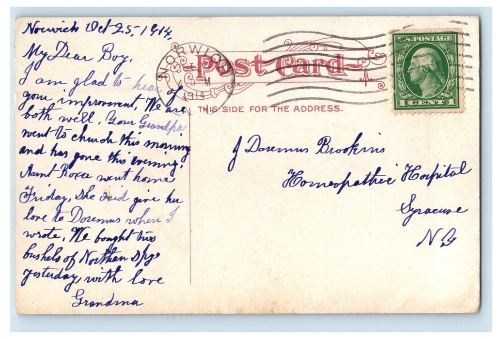 1914 D. L. & W. Station Depot Railroad Train Norwich New York NY Posted Postcard