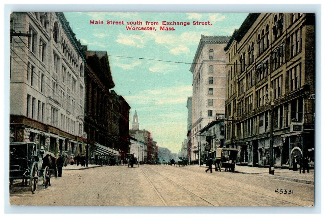 1910 Main Street South from Exchange Street Massachusetts MA Antique Postcard