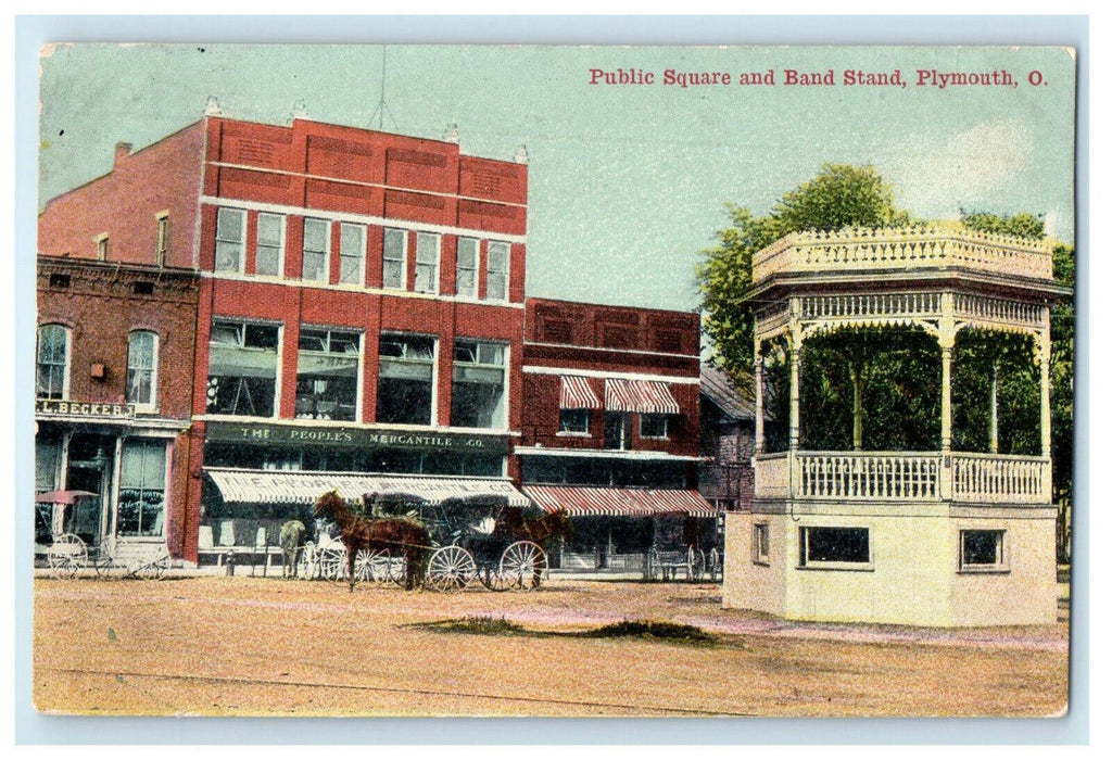 c1910s Public Square and Band Stand Plymouth Ohio OH Antique Posted Postcard