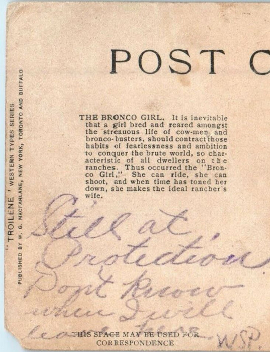 1907 The Bronco Girl Riding Horse Shoot Troilene John Innes Signed Postcard