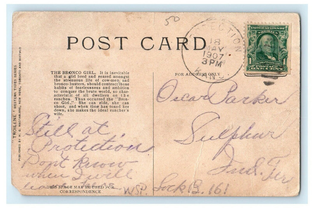 1907 The Bronco Girl Riding Horse Shoot Troilene John Innes Signed Postcard