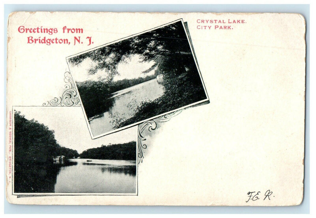 c1905 Greetings From Bridgeton New Jersey NJ Crystal Lake City Park Postcard