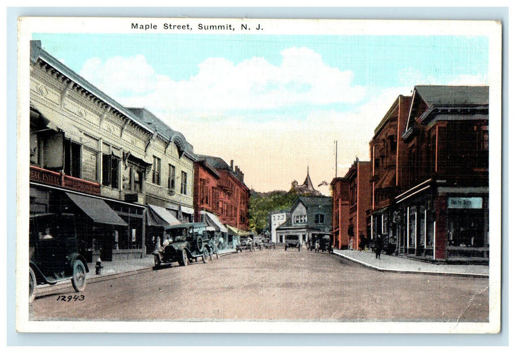 c1920s Antique Cars Parked in Maple Street Summit New Jersey NJ Postcard