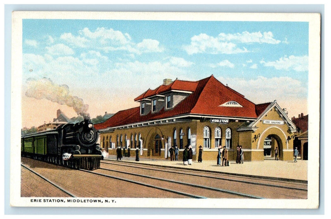 c1920's Erie Station Depot Railroad Train Middletown New York NY Postcard
