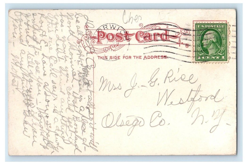 1912 O. & W. Station Depot Railroad Train Horse Carriage Norwich NY Postcard