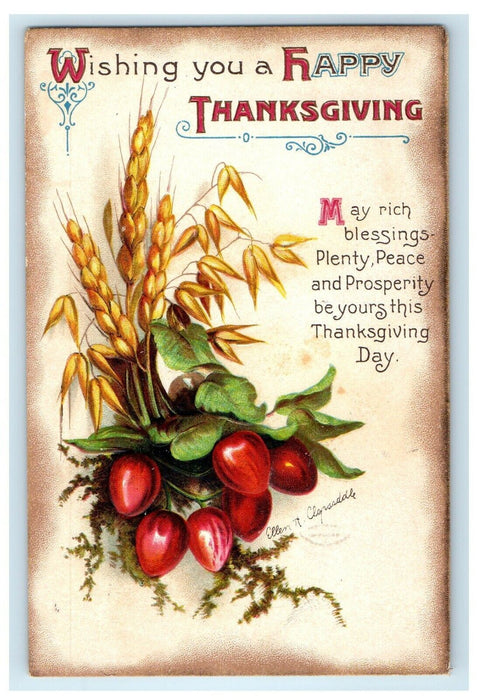 1912 Greetings Happy Thanksgiving Ellen Clapsaddle Signed Embossed Postcard